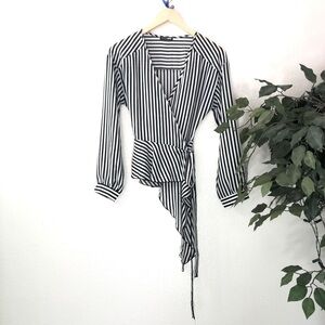 Fashion Nova Striped Asymmetrical Wrap Top